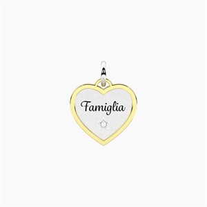 Ciondolo cuore con scritta familia e cristallo