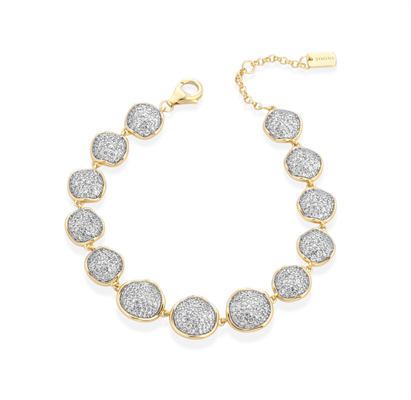 Bracciale elementi in argento dorato con zirconi bianchi