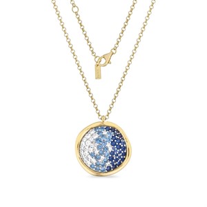 Collana Disco con Zirconi Bianchi e Blu