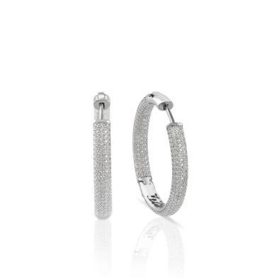 Orecchini Cerchio Argento con Zirconi Bianchi