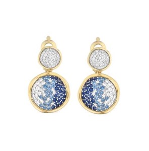Orecchini Pendenti Disco con Zirconi Bianchi e Blu
