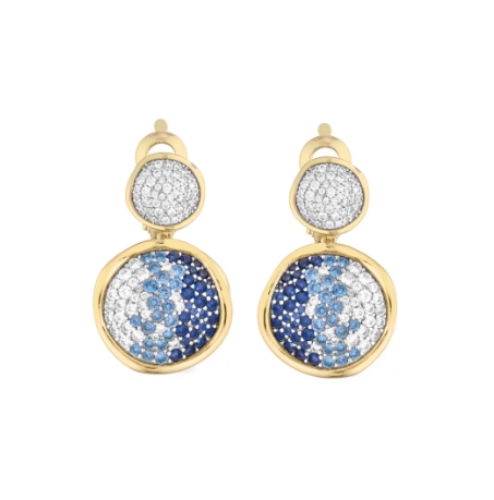Orecchini Pendenti Disco con Zirconi Bianchi e Blu