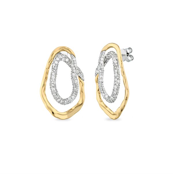 Orecchini Linea Sinuosa con Zirconi Bianchi