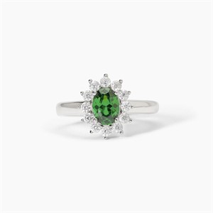Anello in argento con smeraldo sintetico e zirconi