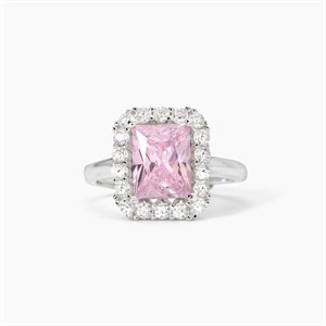 Anello da donna in argento con zircone rosa taglio princess