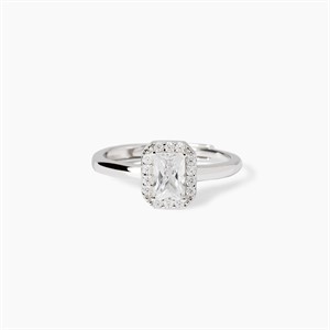 Anello in argento con zircone taglio ottagonale e zirconi