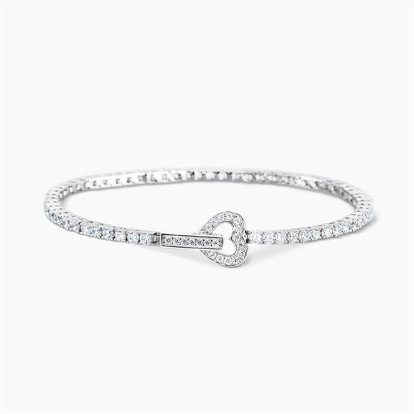 Bracciale tennis in argento con zirconi e chiusura a cuore