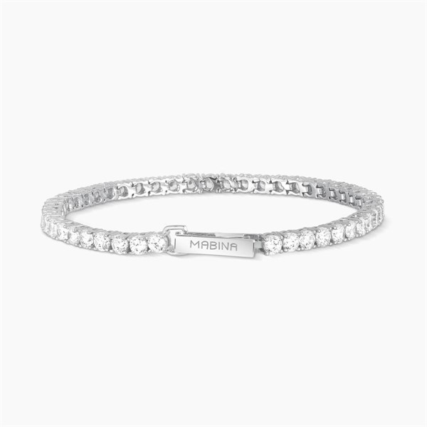 Bracciale tennis in argento rodiato con zirconi bianchi