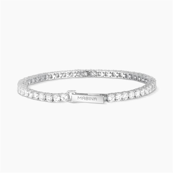 Bracciale tennis in argento con zirconi a griffe