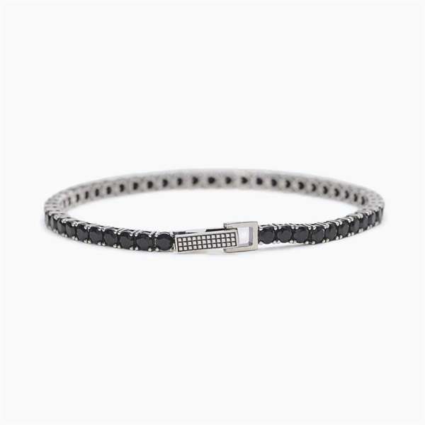 Bracciale tennis da uomo in argento con zirconi neri
