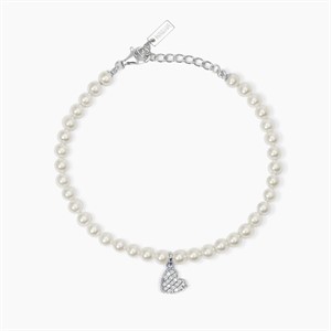 Bracciale con perle conchiglia e cuore in pavé di zirconi