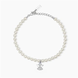 Bracciale con perle conchiglia e angelo in pavé di zirconi