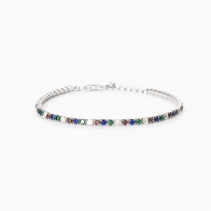 Bracciale tennis sottile con smeraldi e zaffiri sintetici