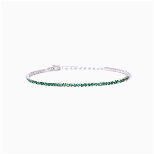 Bracciale tennis sottile in argento con smeraldi sintetici