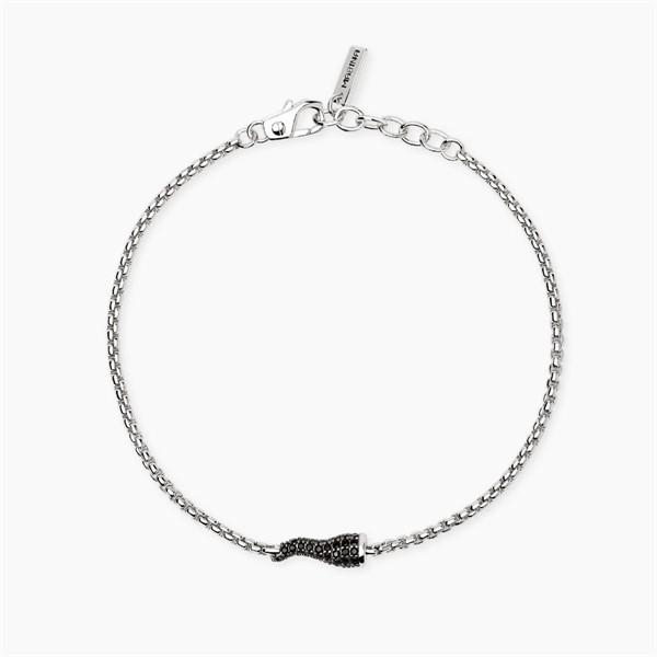 Bracciale con cornetto in zirconi neri e catena veneta