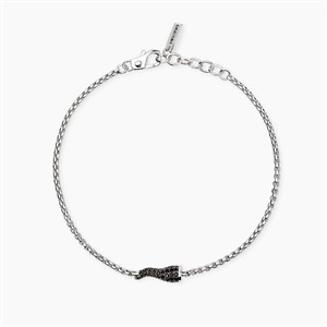 Bracciale con cornetto in zirconi neri e catena veneta