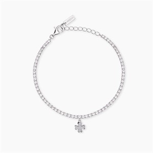Bracciale tennis in argento con ciondolo quadrifoglio