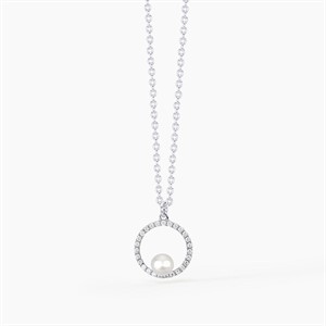 Collana con ciondolo a cerchio, zirconi e perla coltivata