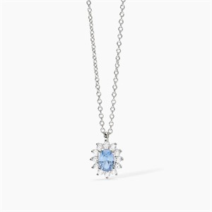Collana con acquamarina sintetica taglio ovale e zirconi