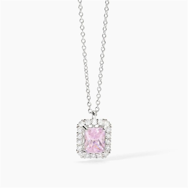 Collana con zircone rosa taglio princess e zirconi bianchi