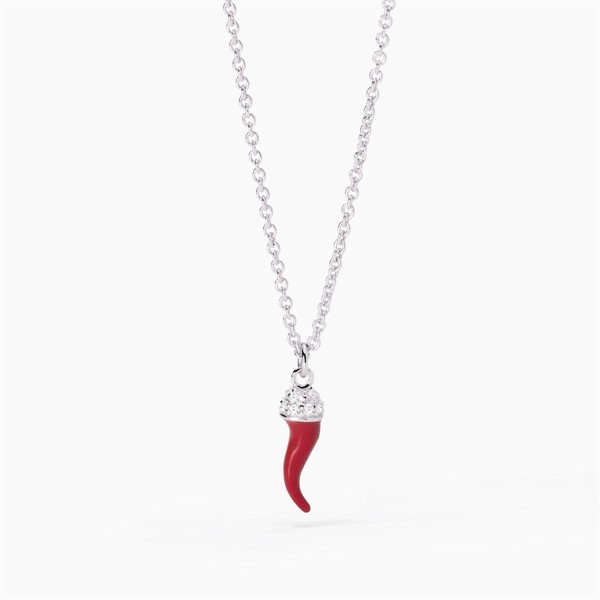 Girocollo in argento con cornetto smaltato e zirconi