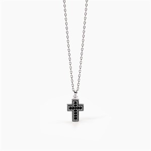 Collana da uomo in argento con croce e zirconi neri