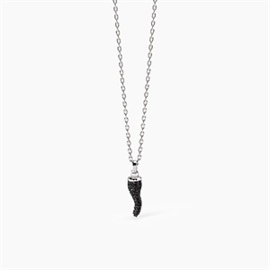 Collana da uomo in argento con cornetto e zirconi neri