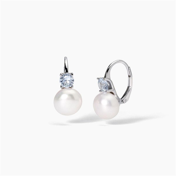 Orecchini in argento con acquamarina sintetica e perle