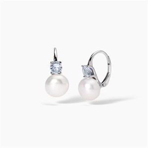 Orecchini in argento con acquamarina sintetica e perle
