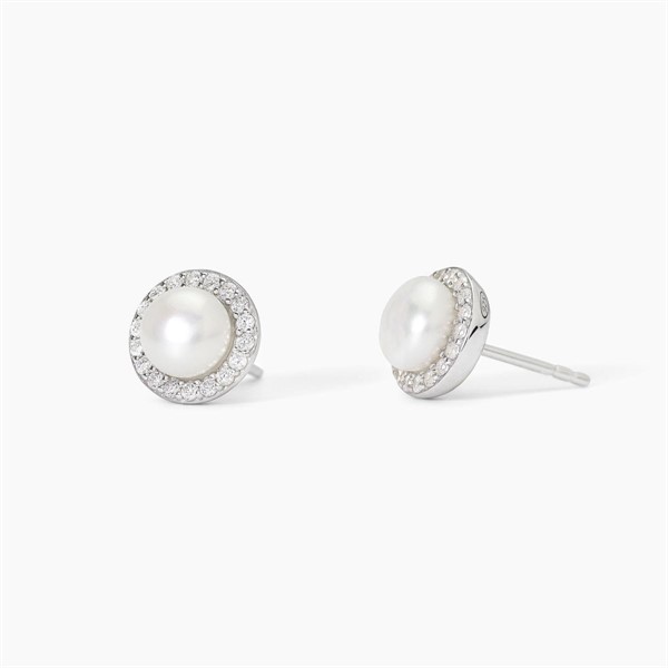 Orecchini tondi in argento con perle e zirconi