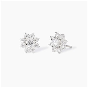 Orecchini a lobo in argento con fiore in zirconi
