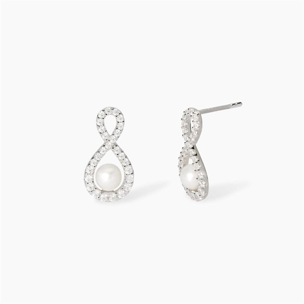 Orecchini a infinito in zirconi e perle coltivate