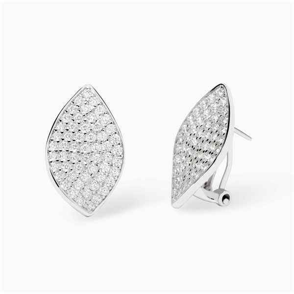 Orecchini a lobo in argento con zirconi a foglia