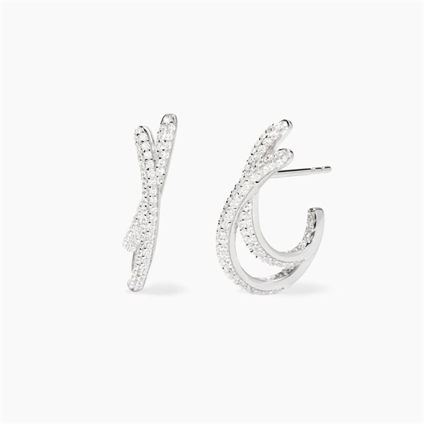 Orecchini in argento con linee sinuose e zirconi