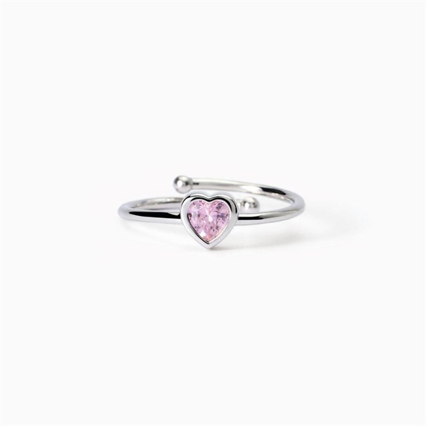 Anello in argento da bambina con zircone rosa a cuore