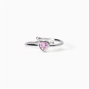 Anello in argento da bambina con zircone rosa a cuore