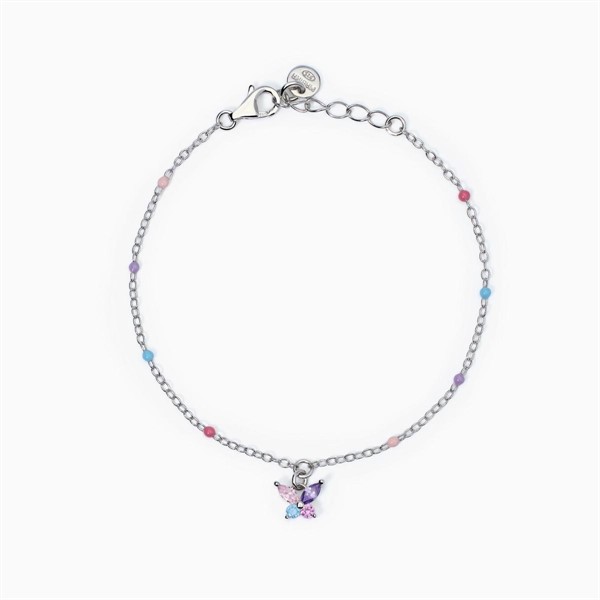 Bracciale da bambina con farfalla e zirconi multicolor