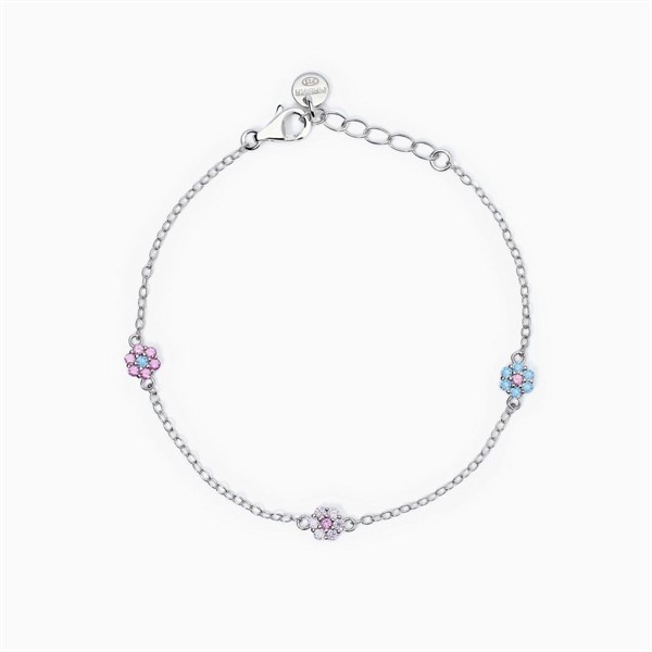 Bracciale con fiori in tormalina rosa sintetica e zirconi