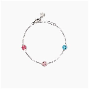 Braccialetto da bambina in argento con coccinelle smaltate