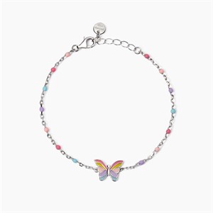Braccialetto da bambina in argento con farfalla smaltata