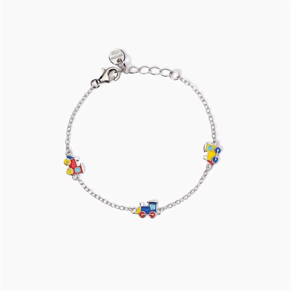 Bracciale per bambini in argento con trenini smaltati