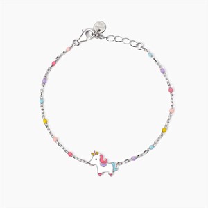 Bracciale da bambina in argento con catena e unicorno