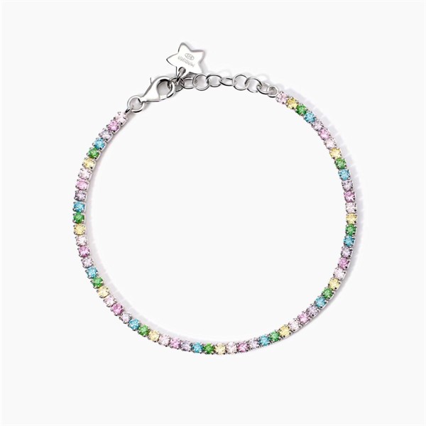 Bracciale tennis da bambina con corindone rosa sintetico