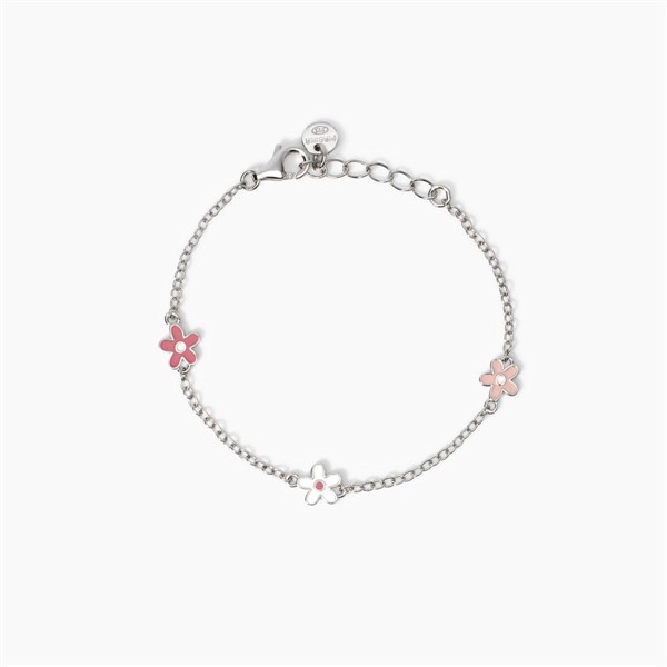 Bracciale da bambina in argento con fiorellini smaltati
