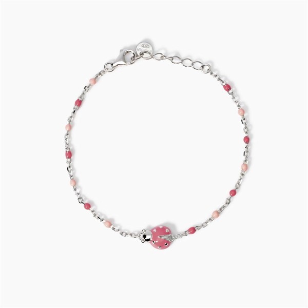 Bracciale da bambina in argento con coccinella smaltata rosa