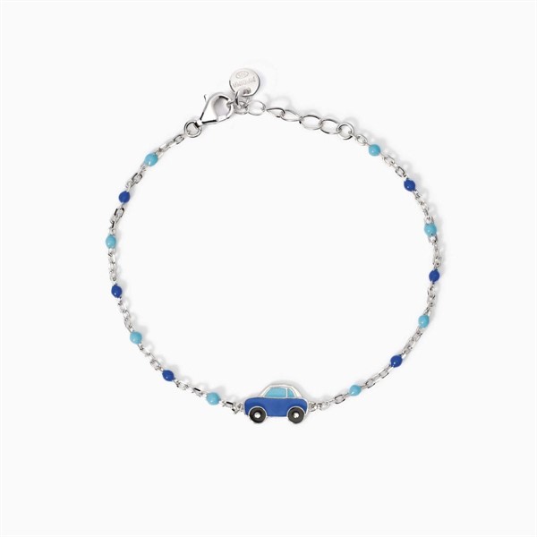 Bracciale per bambini in argento con macchinina azzurra