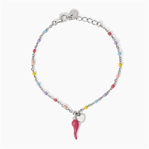 Bracciale da bambina con cornetto portafortuna smaltato rosa