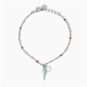 Bracciale con cornetto portafortuna smaltato azzurro