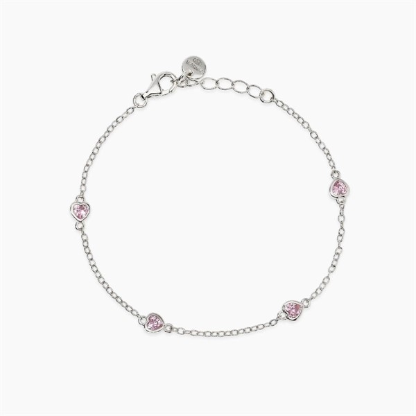 Bracciale bambina in argento con cuori in zirconi rosa