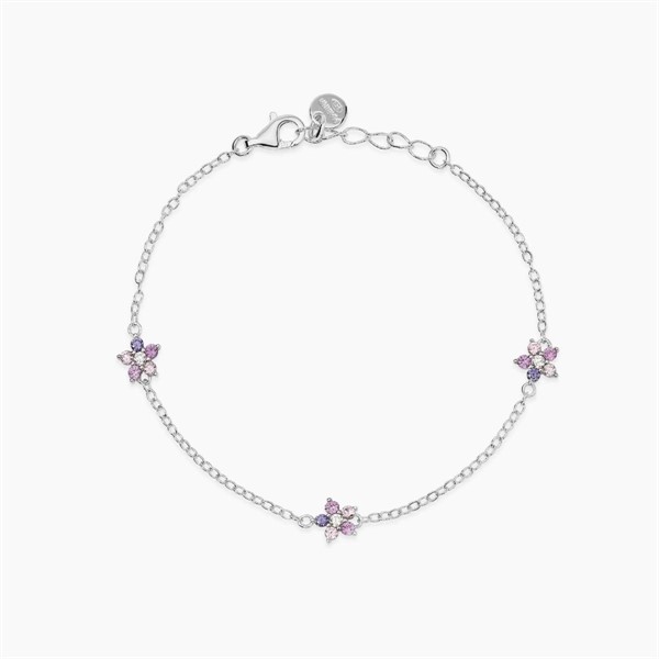 Bracciale bambina in argento con fiori rosa